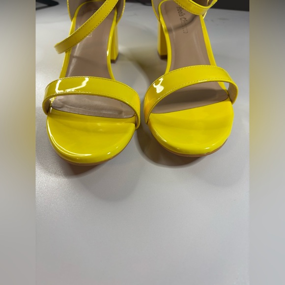 Yellow Chunky Block Heel Sandals (Open Toe Ankle Strap) - Picture 3 of 9